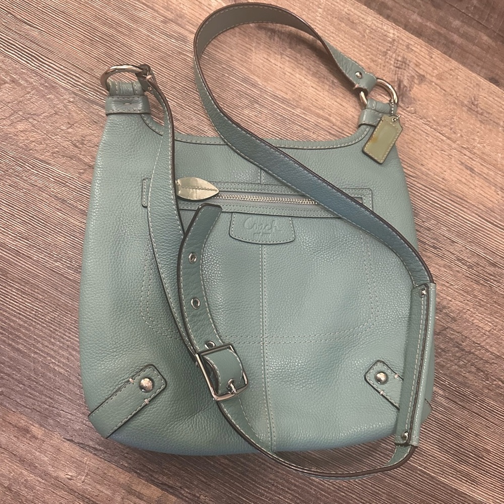 Used Coach Light Blue Leather Tote Bag